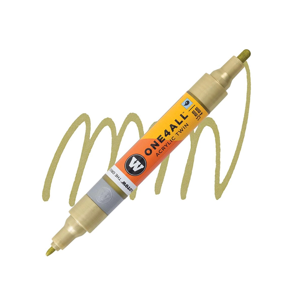 Molotow ONE4ALL Acryl Twin двустранен акрилен маркер, 1,5 + 4 мм, металик златен - MOL-O4A-TWIN-228